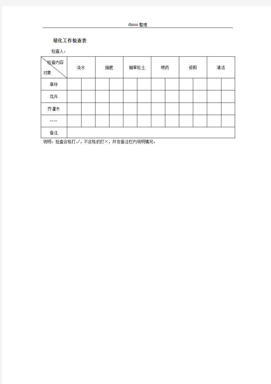 绿化工作检查表