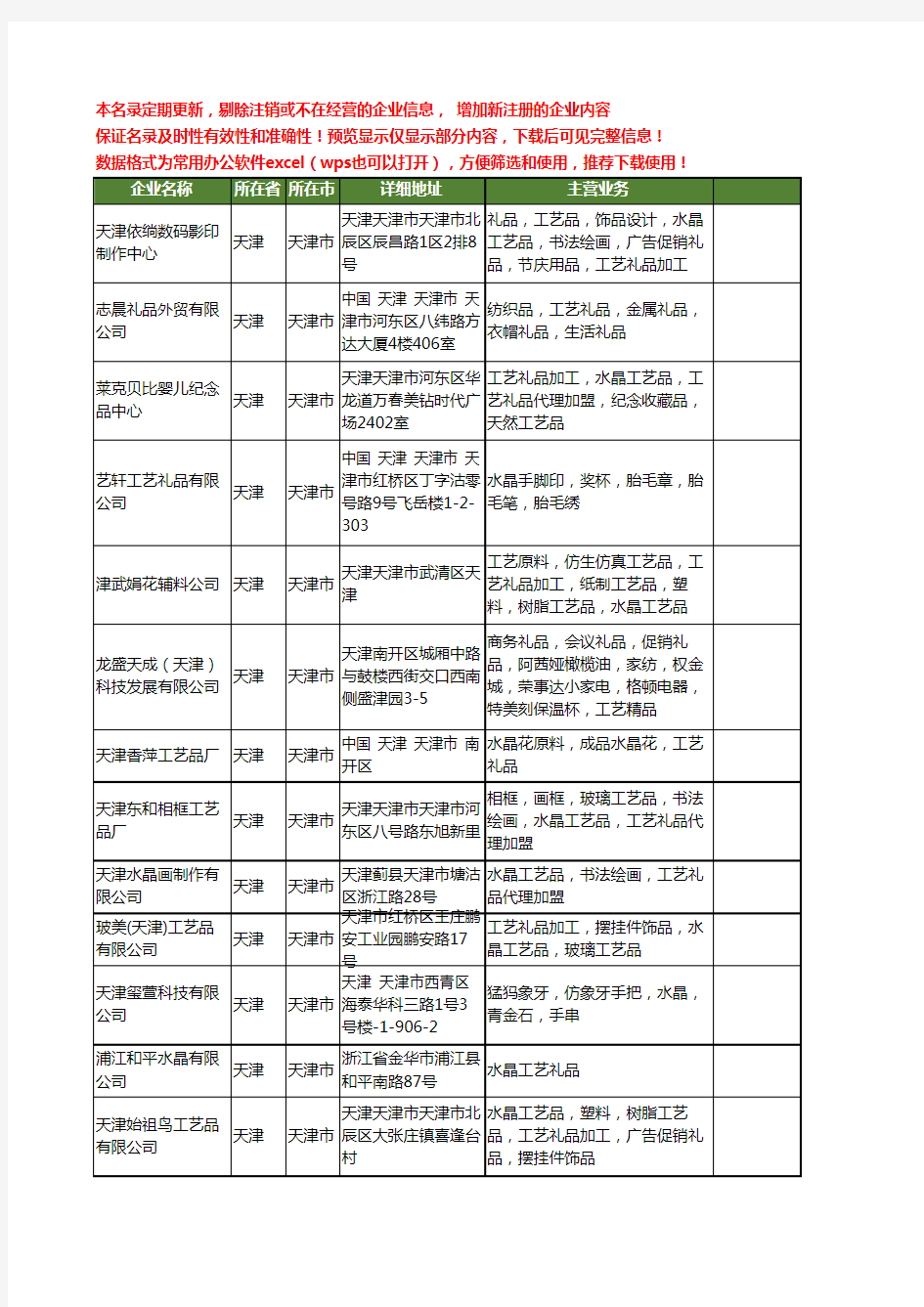 新版天津市水晶工艺礼品工商企业公司商家名录名单联系方式大全16家