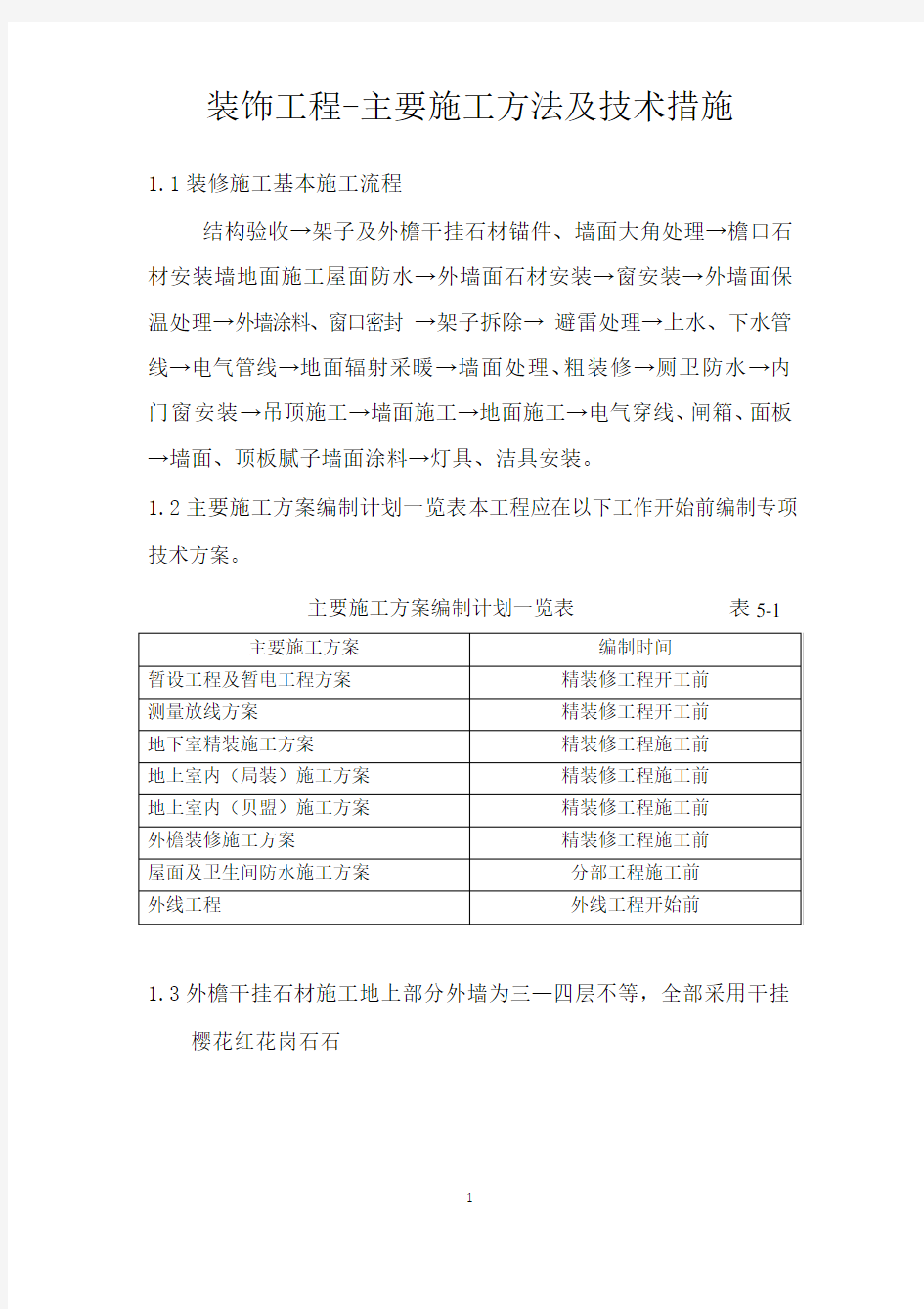 装饰工程-主要施工方法及技术措施