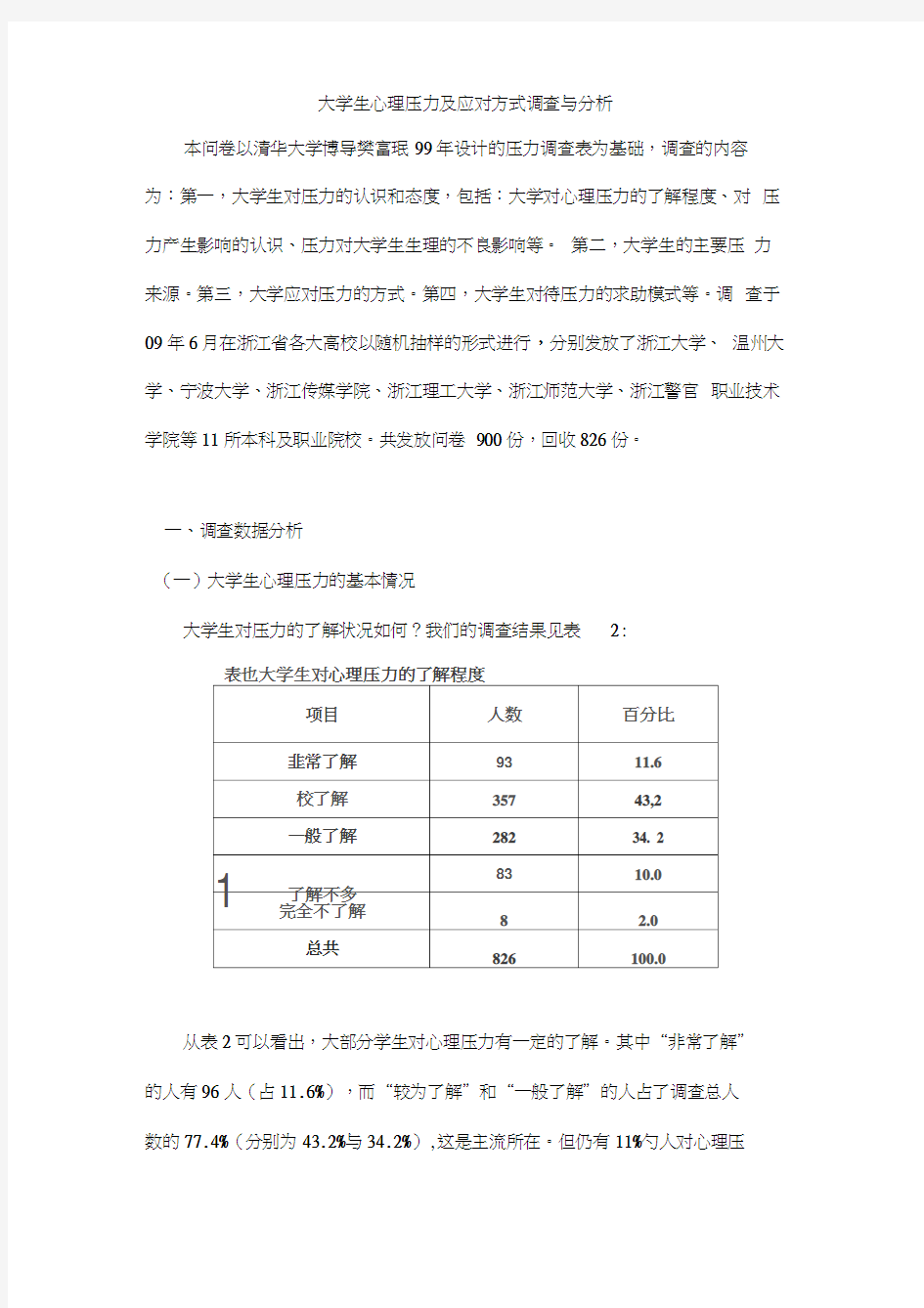 大学生心理压力及应对方式调查与分析