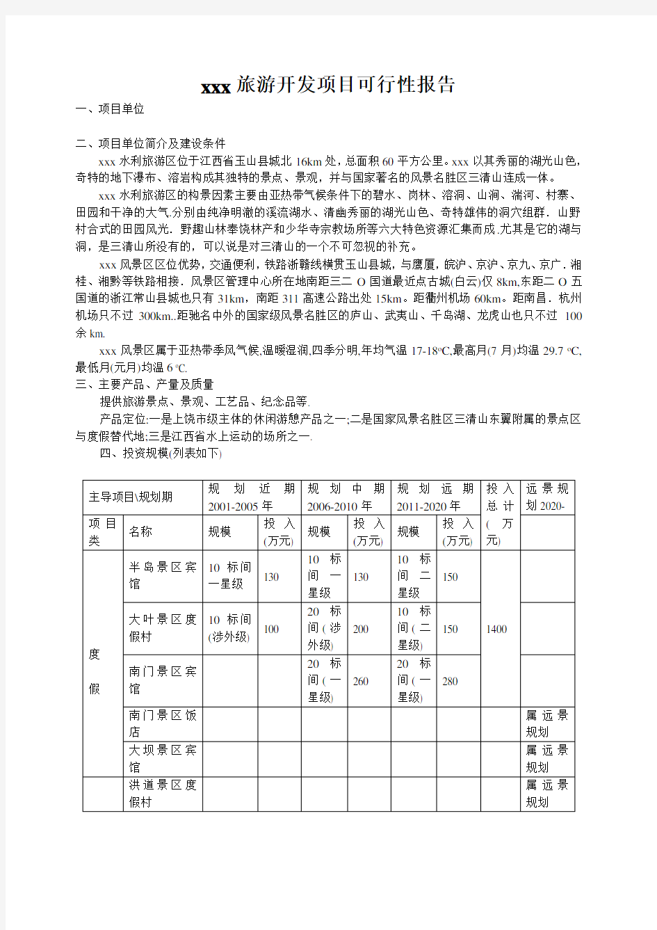 旅游开发项目可行性报告模板