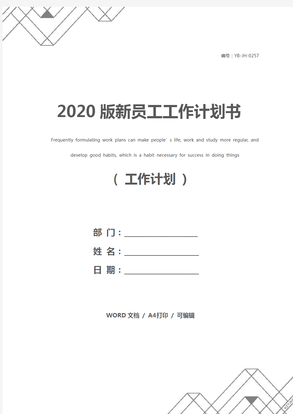 2020版新员工工作计划书