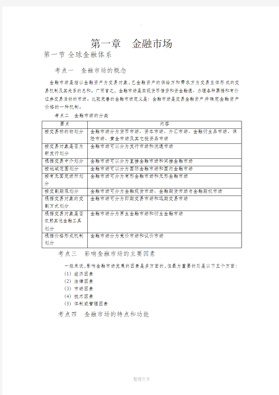 金融市场基础知识知识点归纳