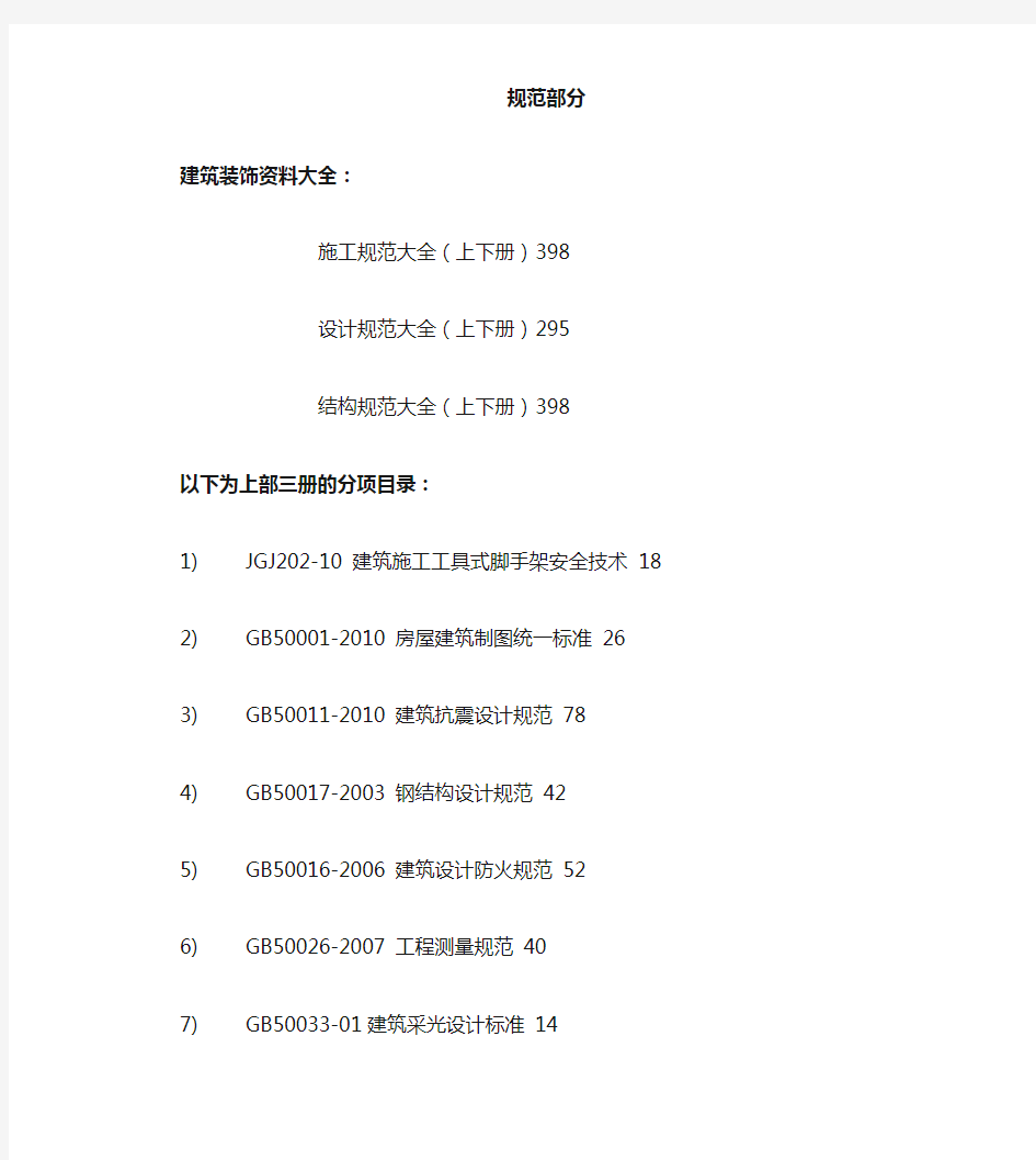 建筑装饰装修用规范及图集书籍目录大全