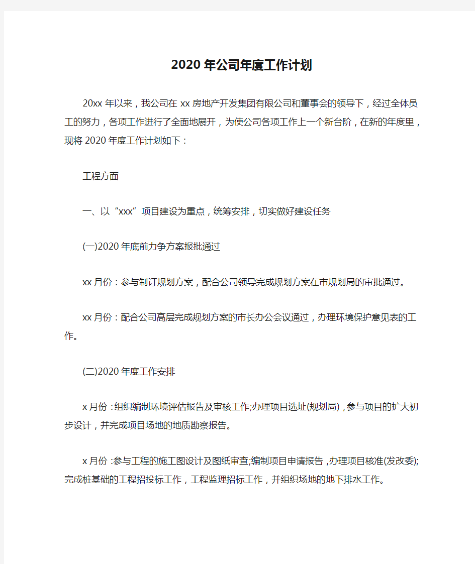 2020年公司年度工作计划