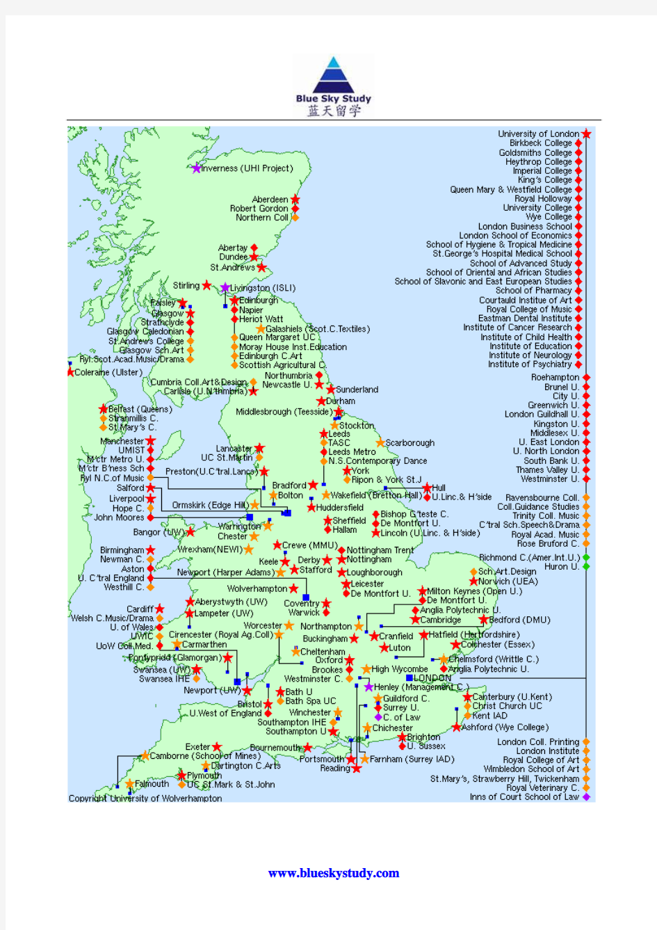 英国大学分布地图