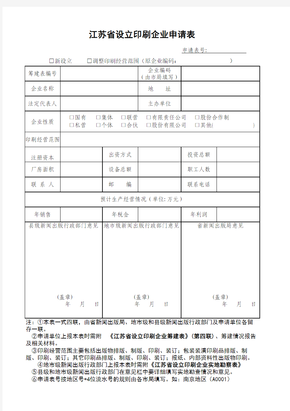 印刷许可证--申请表(常州)