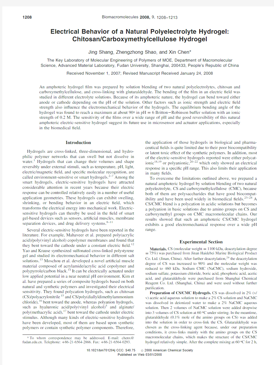 Electrical Behavior of a Natural Polyelectrolyte Hydrogel