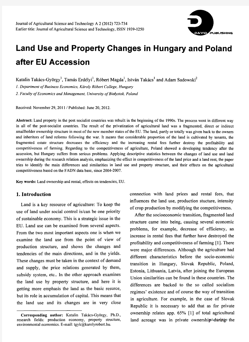 Land Use and Property Changes in Hungary and Poland after EU Accession
