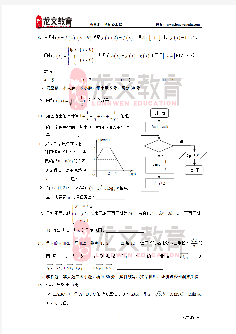2012年北京市怀柔区二模文科数学(含答案)