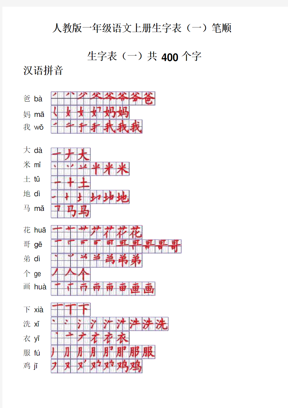 人教版一年级生字表(一)笔顺[1]