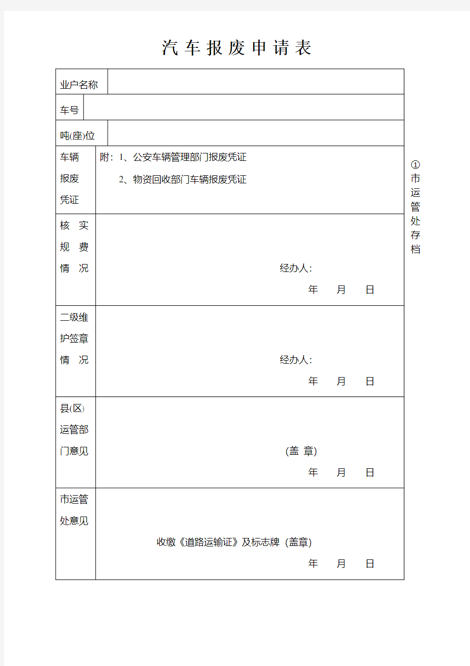 车辆报废申请表