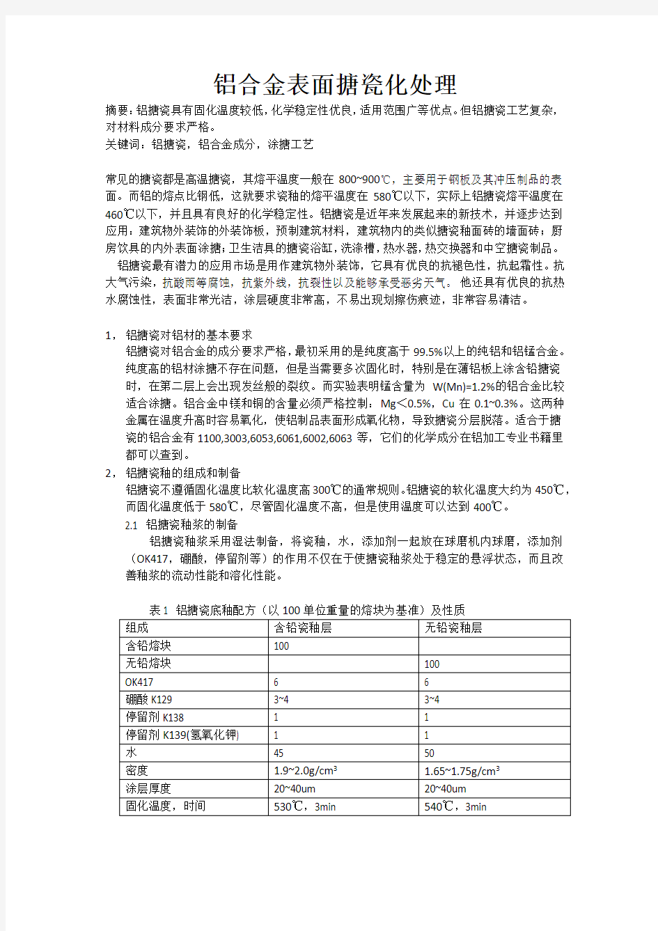 铝合金表面搪瓷化处理