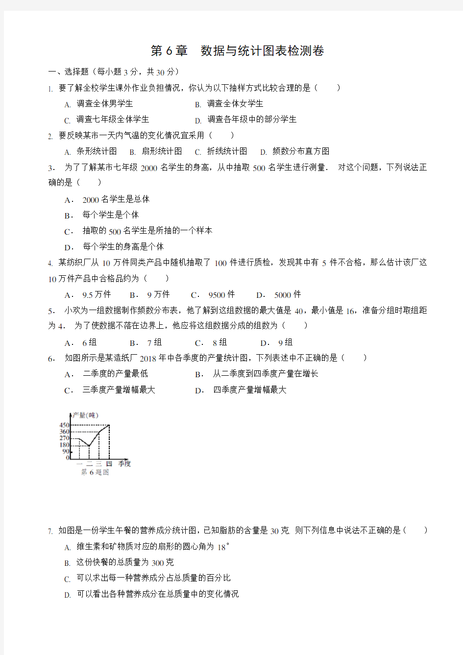 2019年浙教版七年级下《第6章数据与统计图表》检测卷(有答案)-(数学)MnnHlq