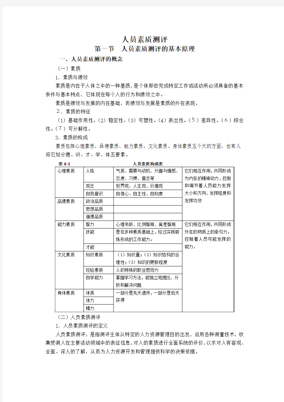 人员素质测评指标体系的构建与实施