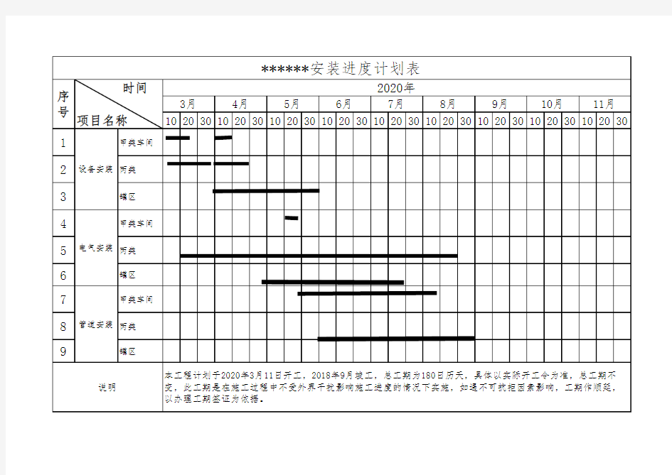 安装施工进度计划表