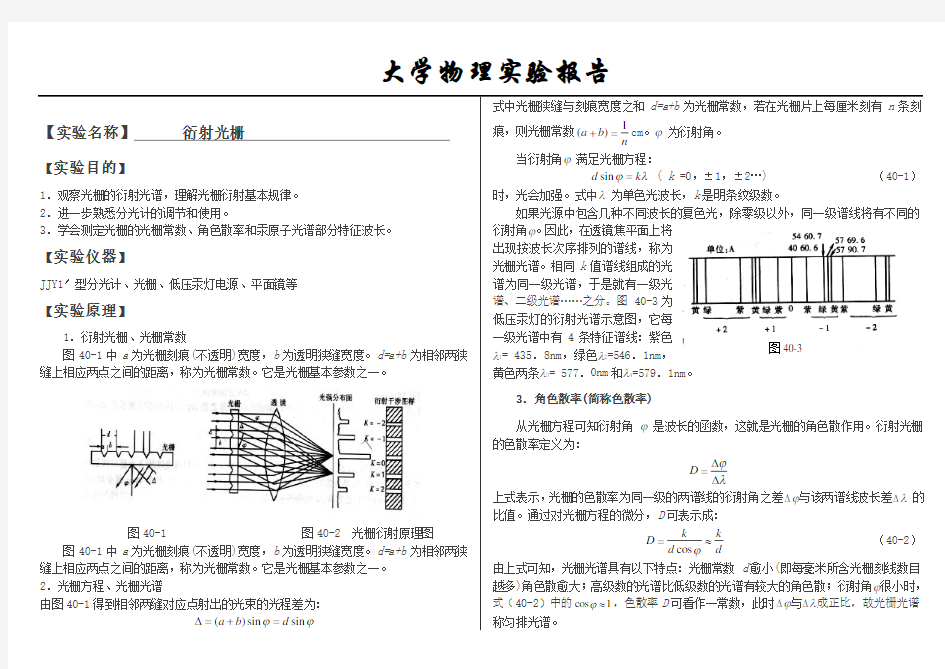 大学物理实验报告系列之衍射光栅