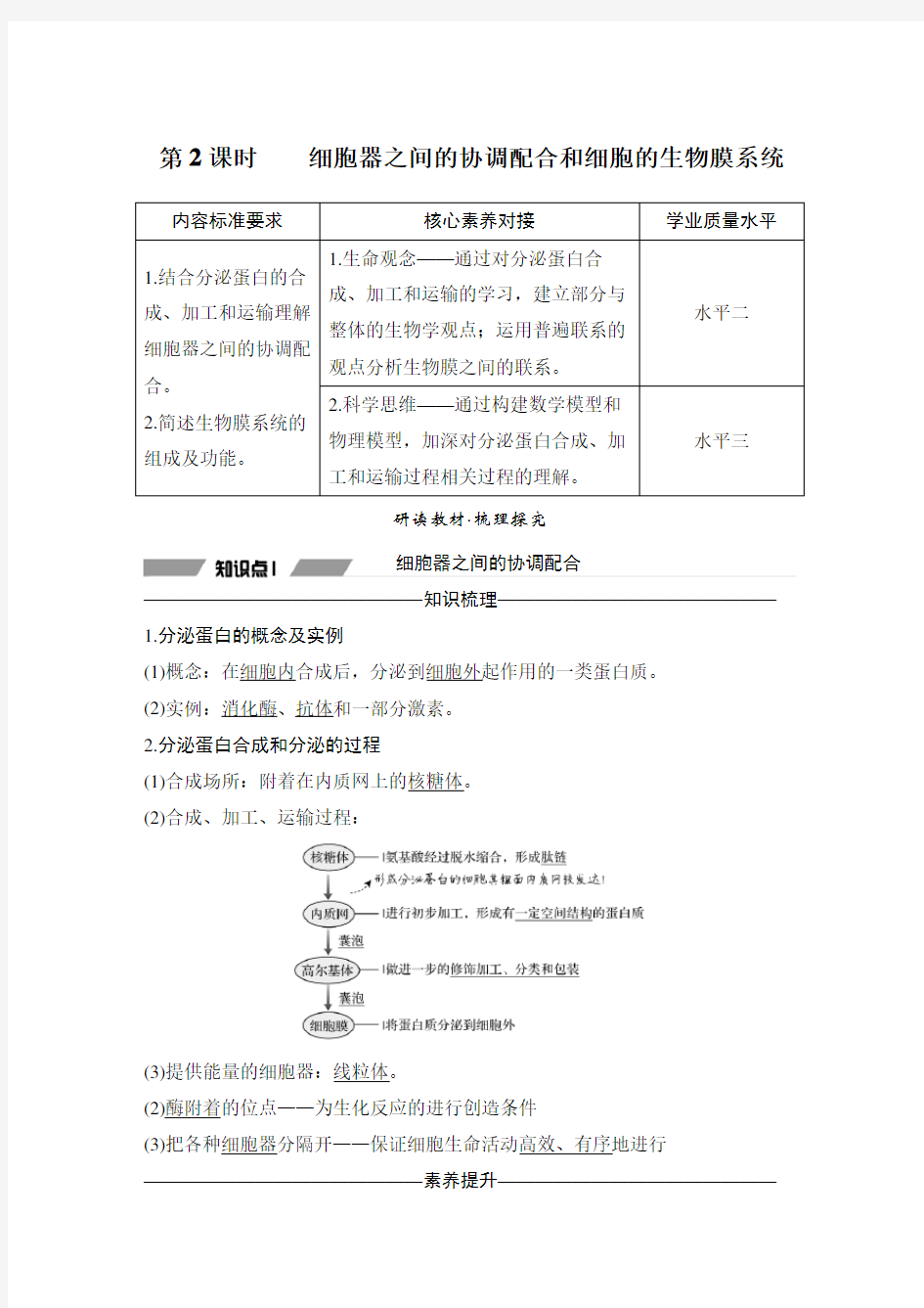 第2课时 细胞器之间的协调配合和细胞的生物膜系统