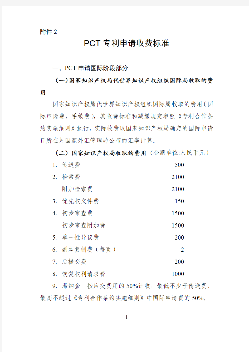 PCT专利收费标准