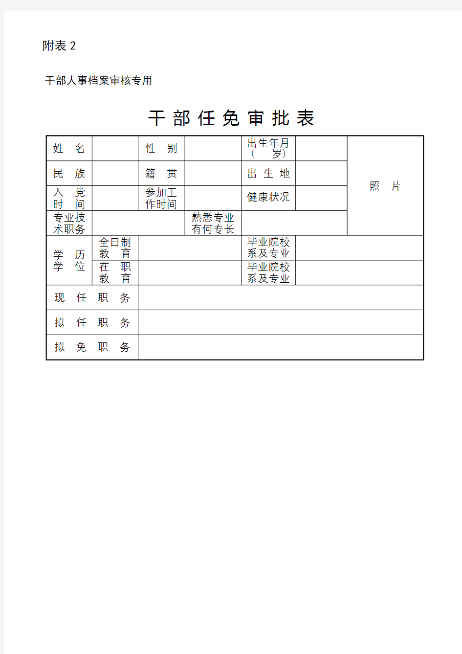 干部任免审批表【模板】