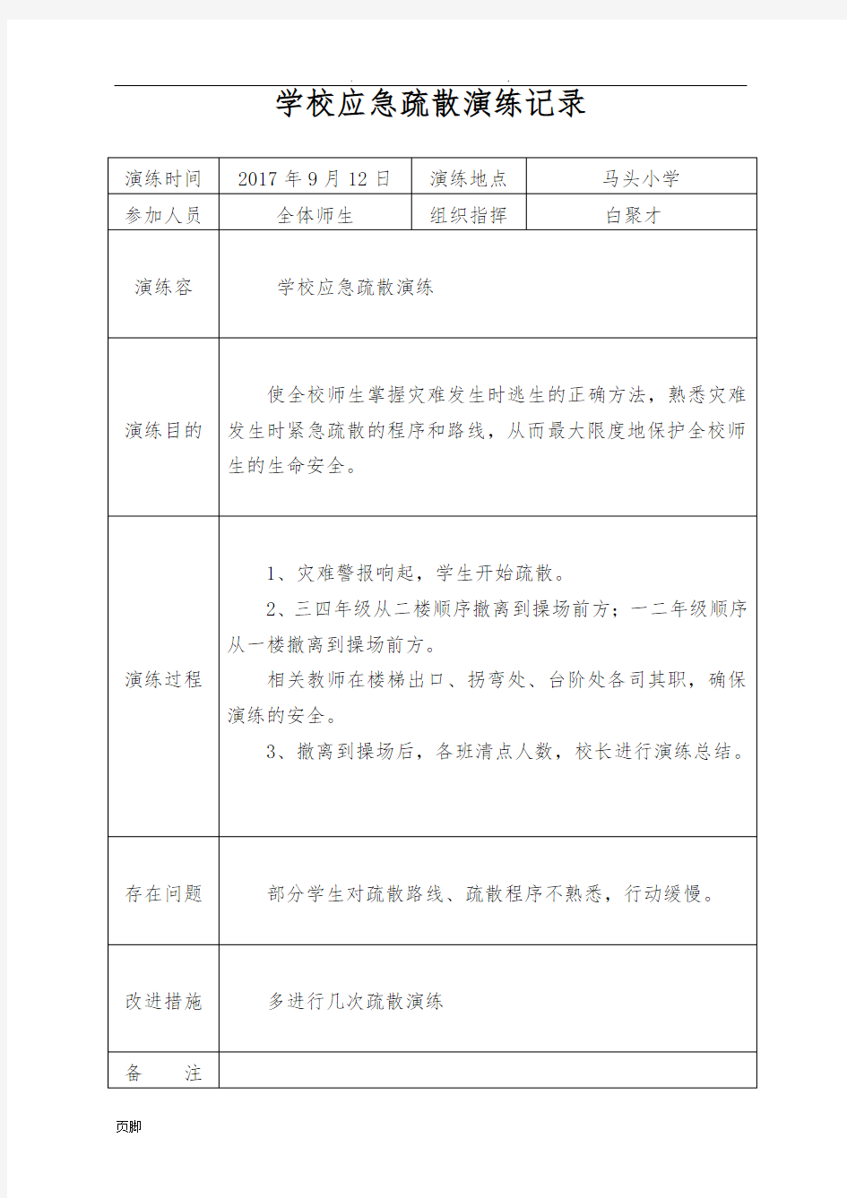 疏散演练记录文本