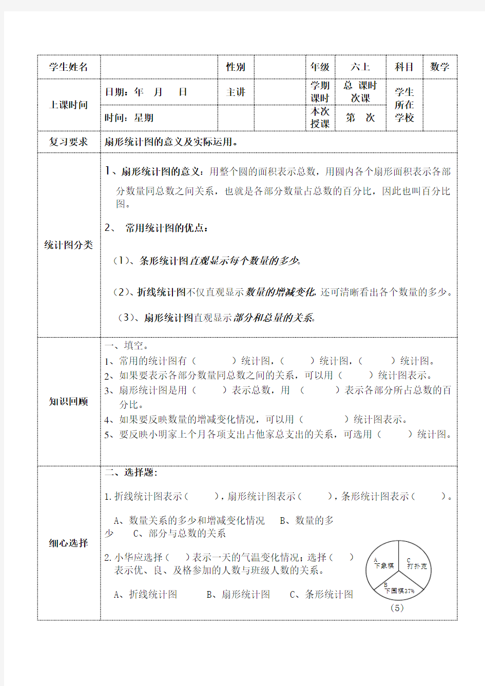 六年级数学扇形统计图知识总结