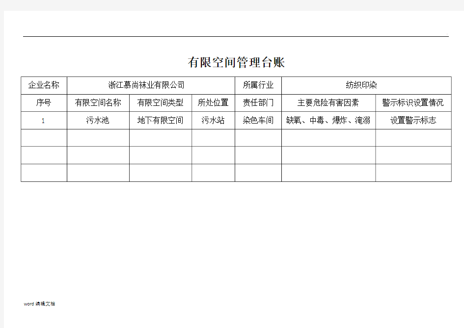 有限空间台账