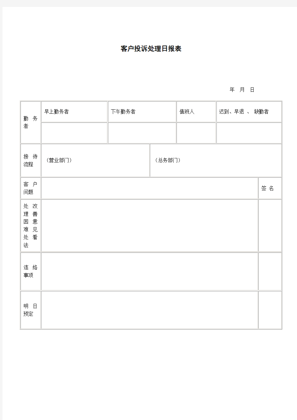 客户投诉处理表格汇总1个xls,(00002)