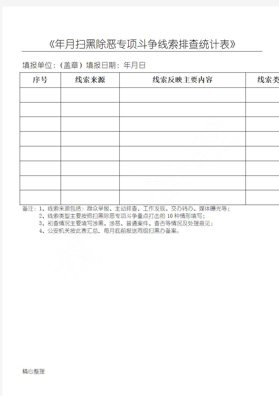 扫黑除恶专项斗争线索排查统计表格模板