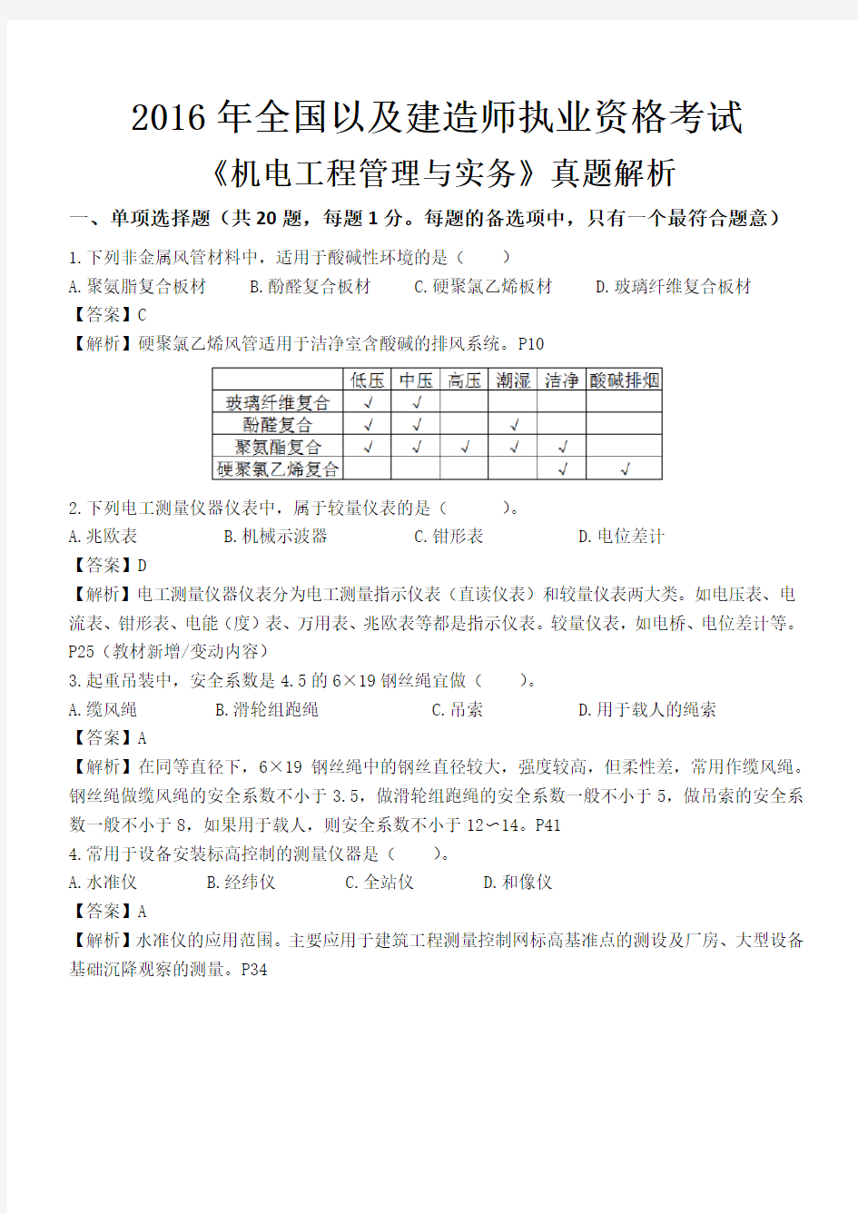 2016年一级建造师机电实务真题