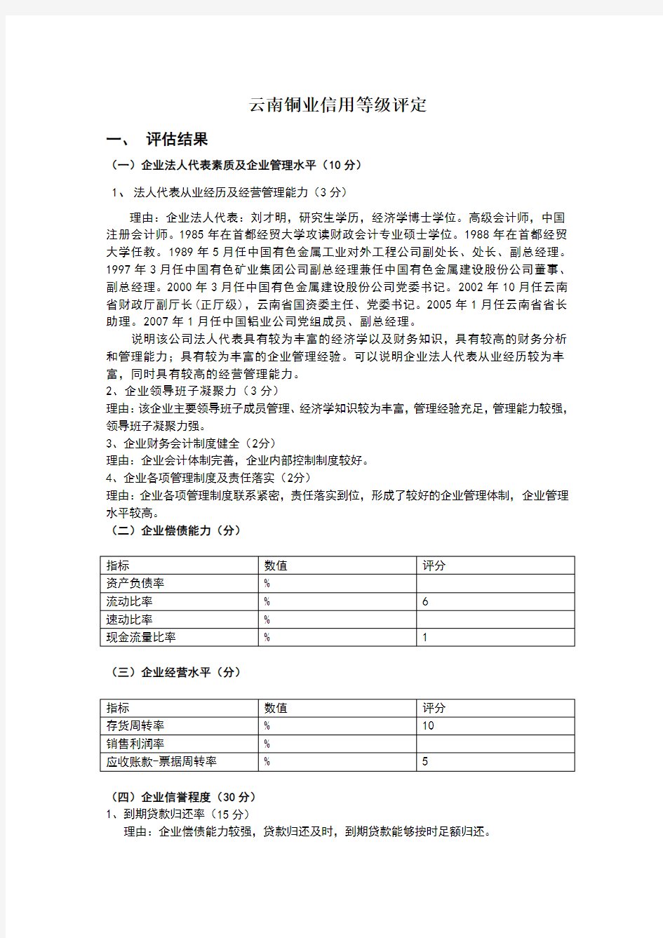 云南铜业股份有限公司企业信用评级报告