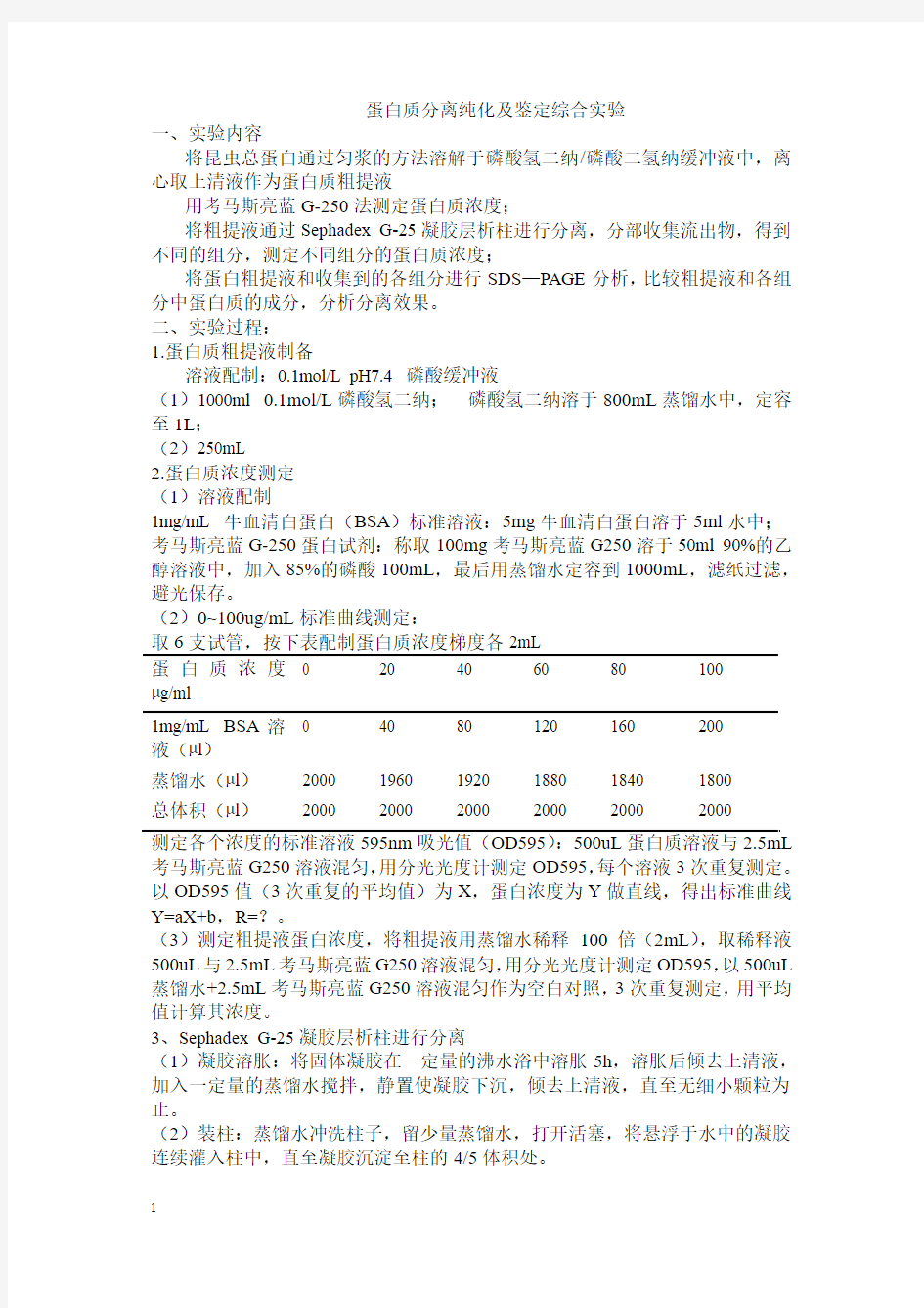 蛋白质分离纯化及鉴定综合实验