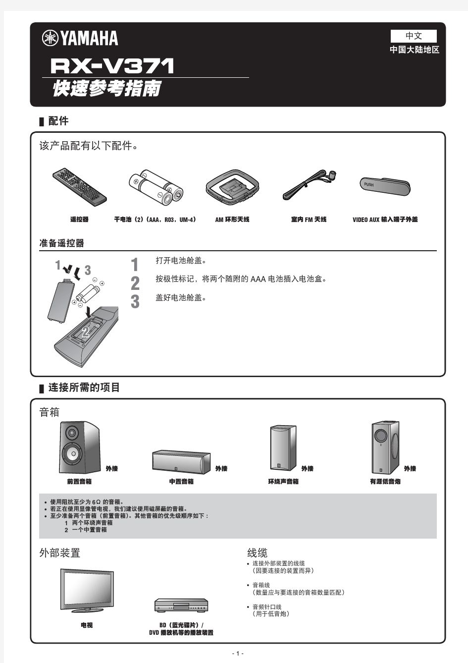 YAMAHA RX-V371功放安装说明