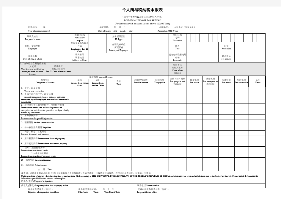 12万元个人所得税申报表(Individual income tax return)