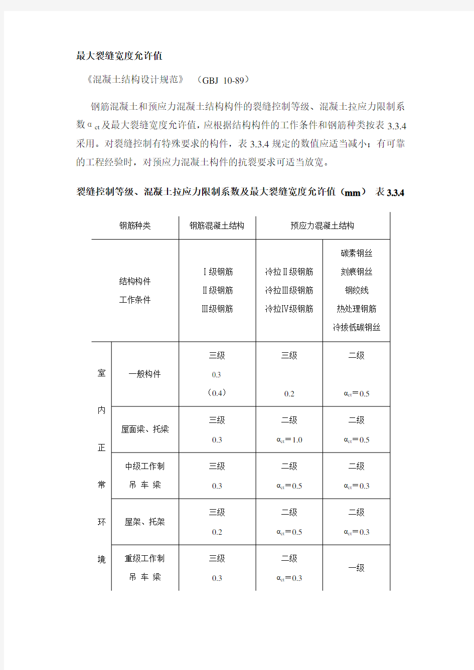 最大裂缝宽度允许值