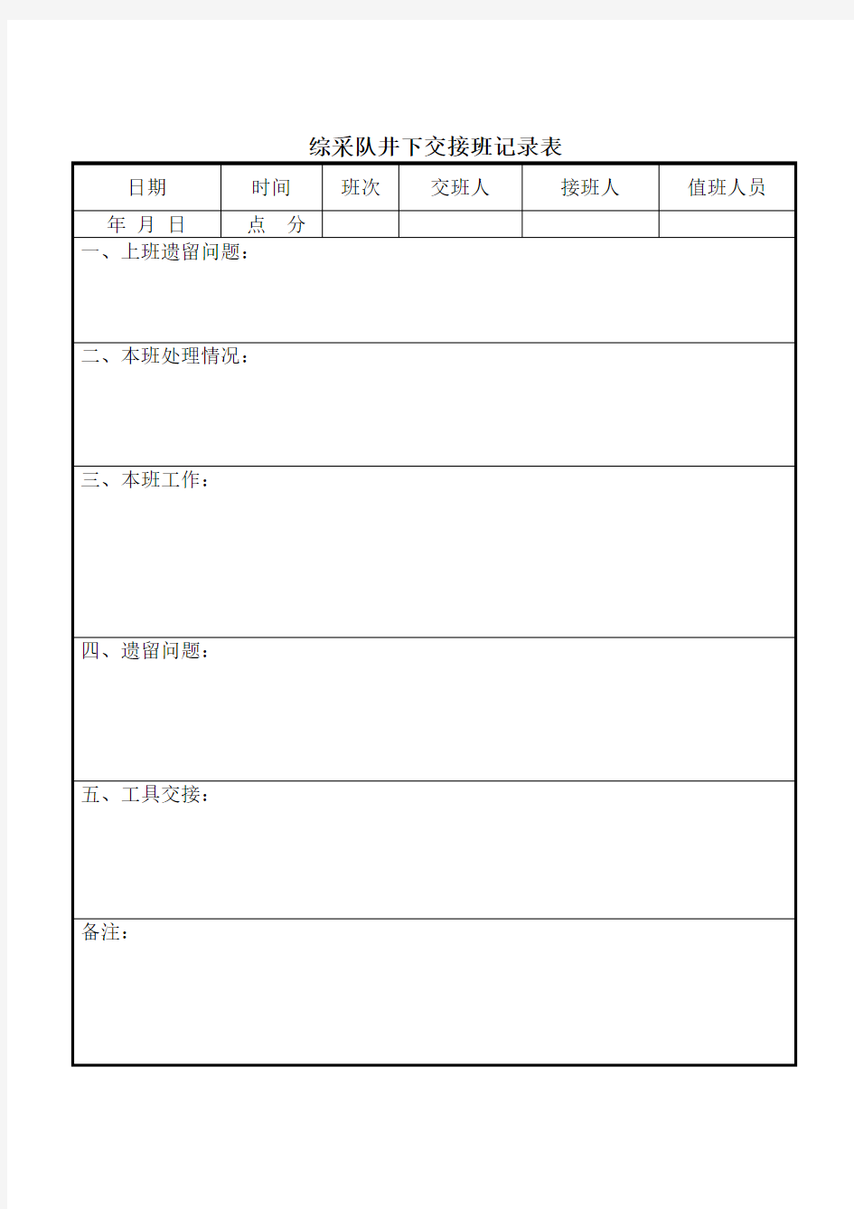 综采队井下交接班记录本  2