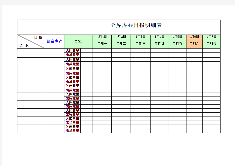 仓库库存日报表1