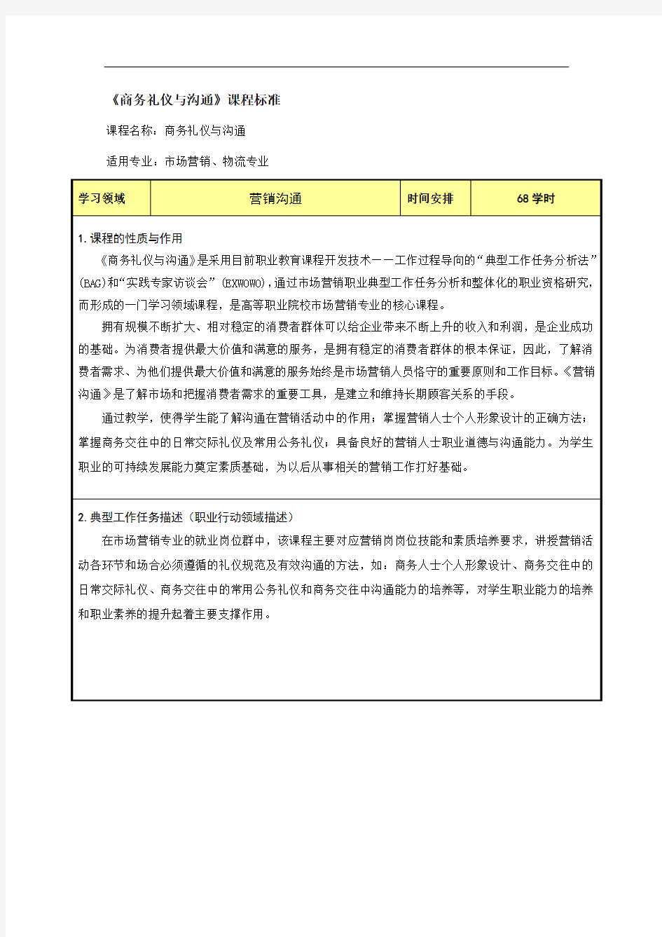 《商务礼仪与沟通》教学大纲