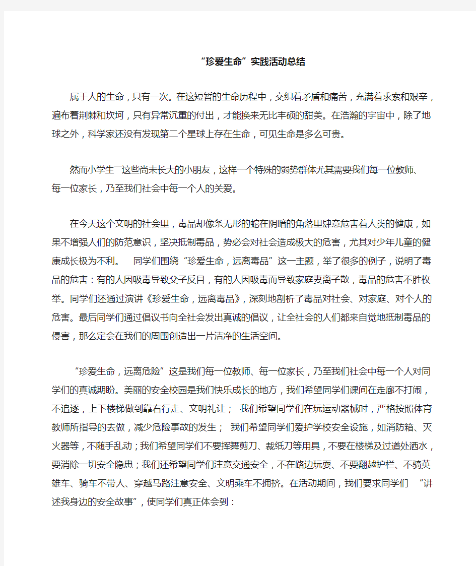 珍爱生命实践活动总结