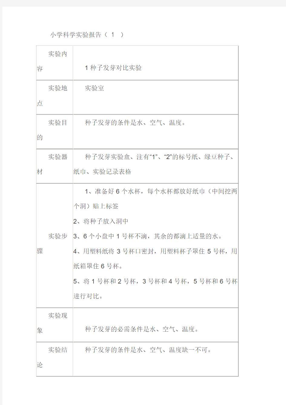 小学科学实验报告