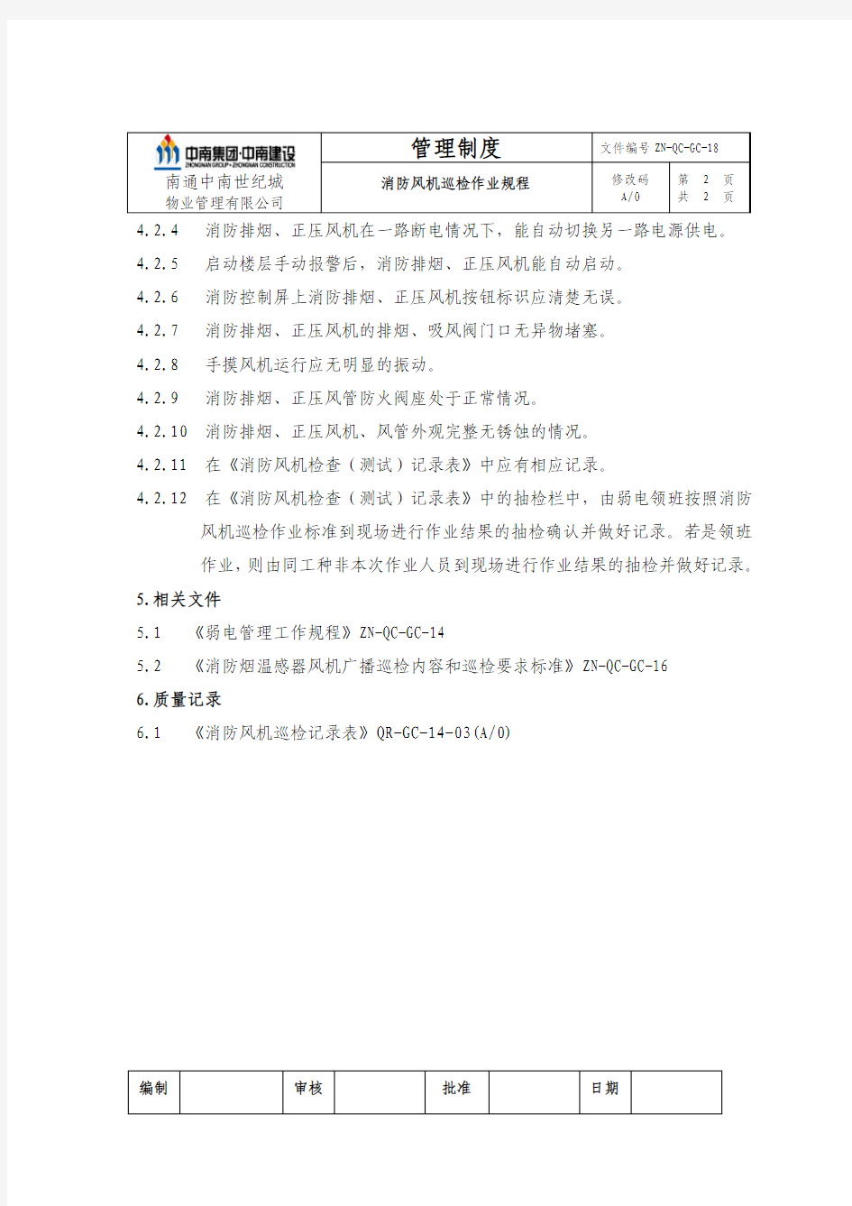 ZN-QC-GC-18消防风机巡检作业规程