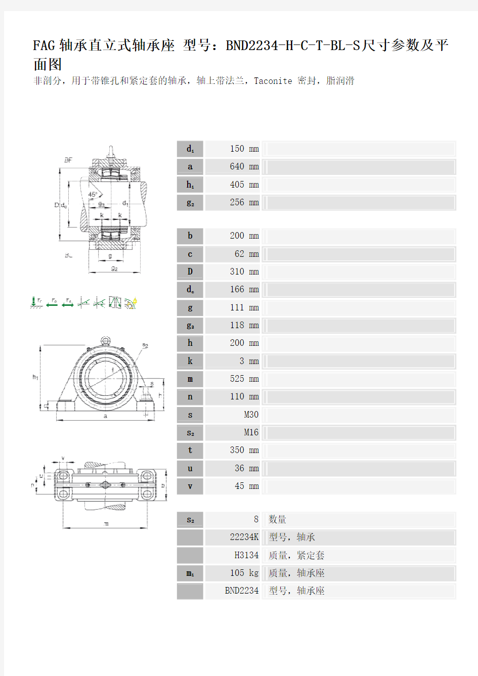 FAG轴承直立式轴承座 BND2234-H-C-T-BL-S尺寸参数