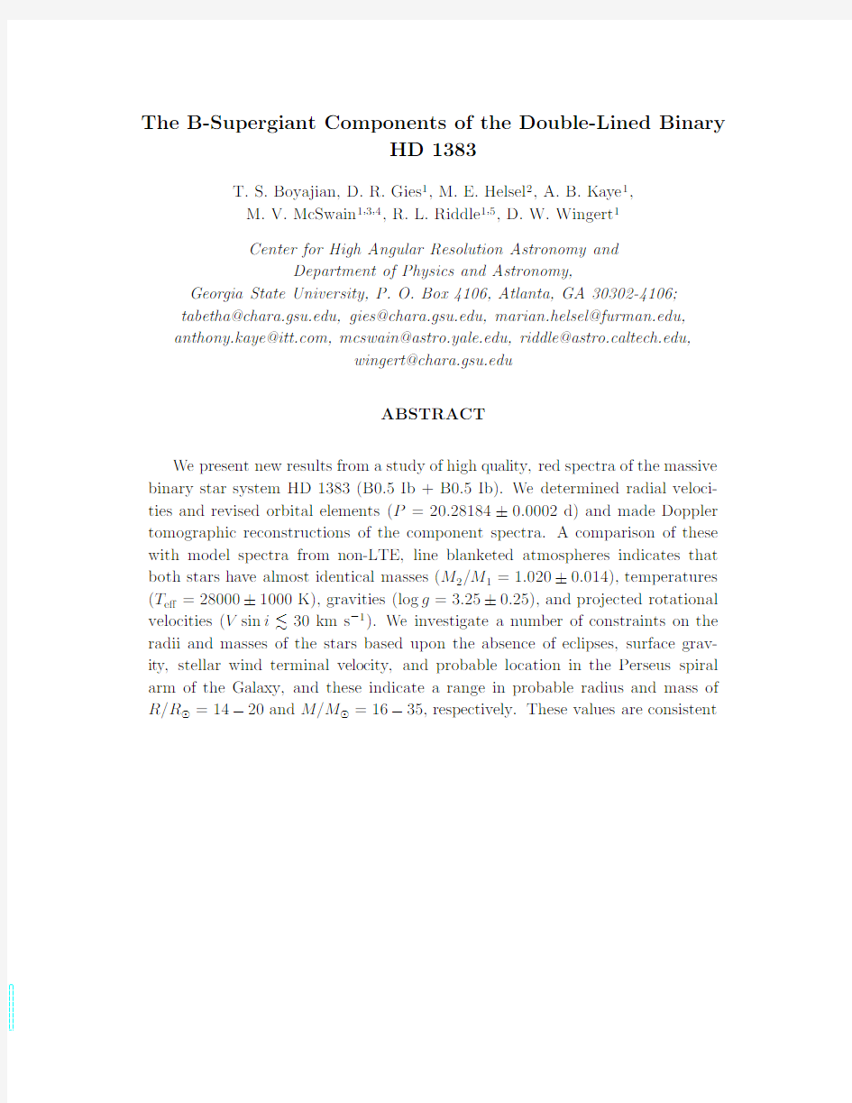 The B-Supergiant Components of the Double-Lined Binary HD1383