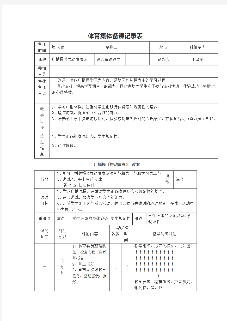 体育集体备课记录表