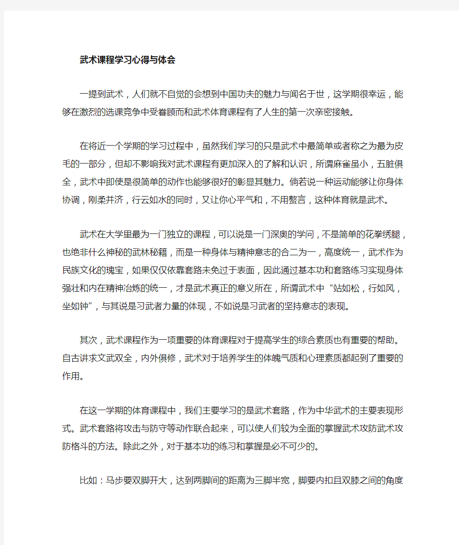 武术课程学习心得