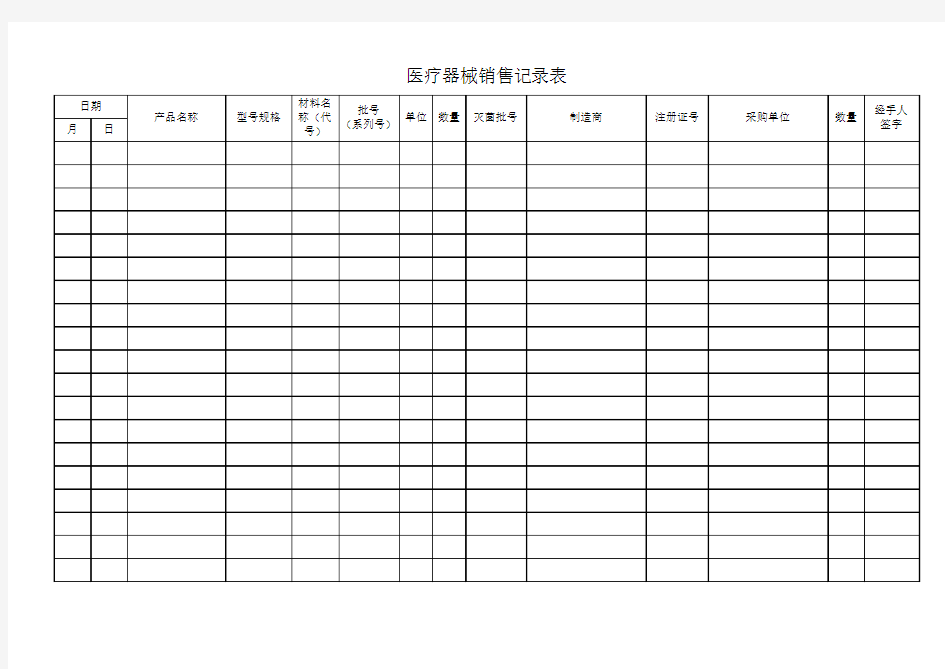 医疗器械销售记录表
