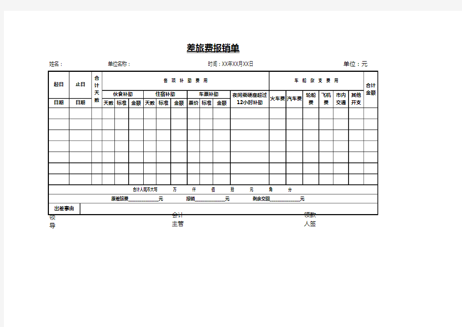 差旅费报销单通用Excel模板