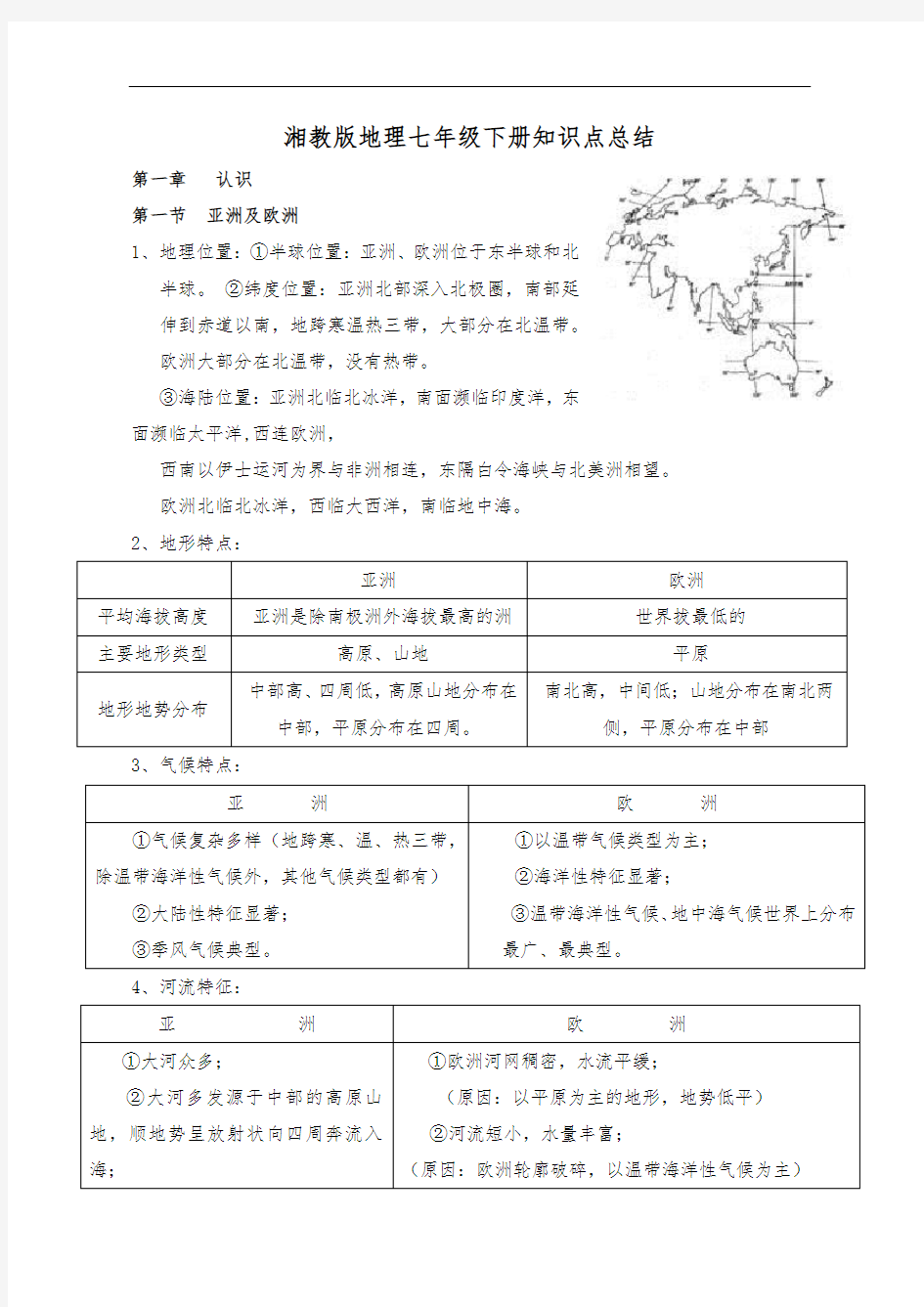 湘教版地理七年级(下册)知识点总结