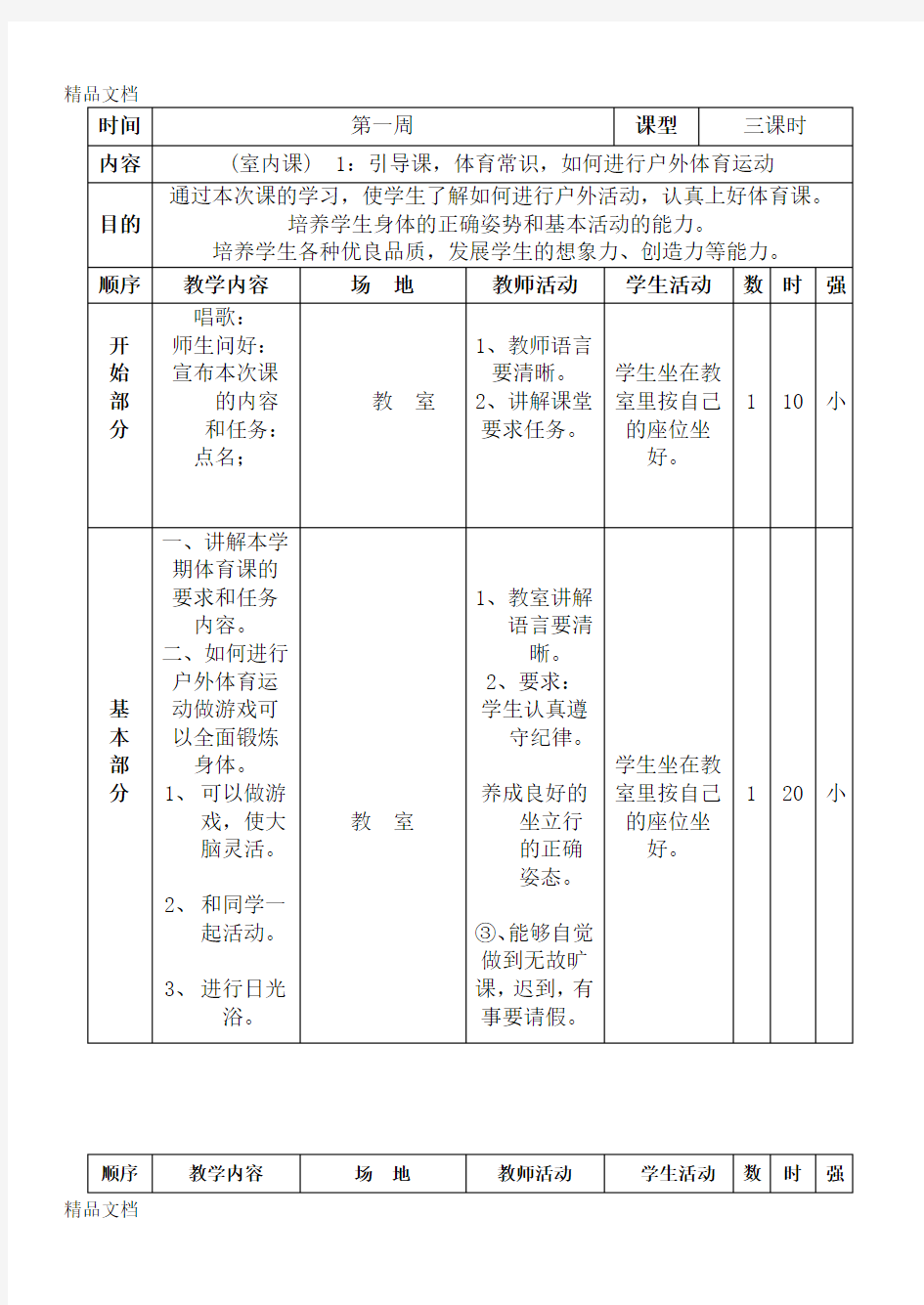 最新小学四年级下册体育教案(全册)