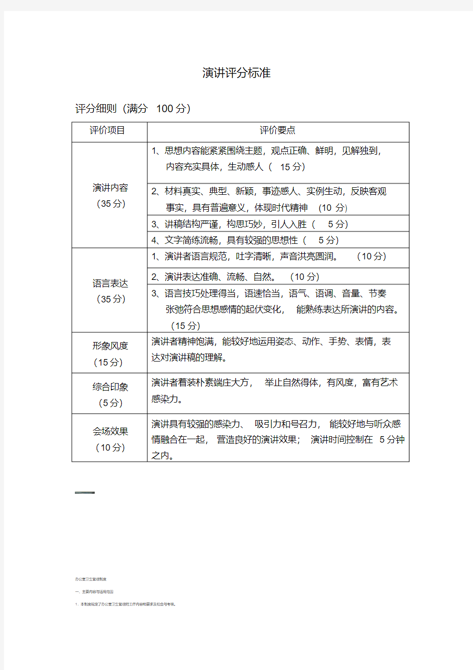 演讲比赛评分标准表格